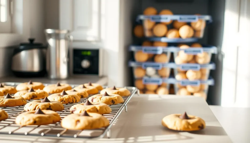 Cookie dough balls arranged on a baking tray, ready for freezing